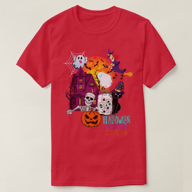 Camiseta Calabaza fantasma retro Skeleton gato negro divert (Diseño del anverso)
