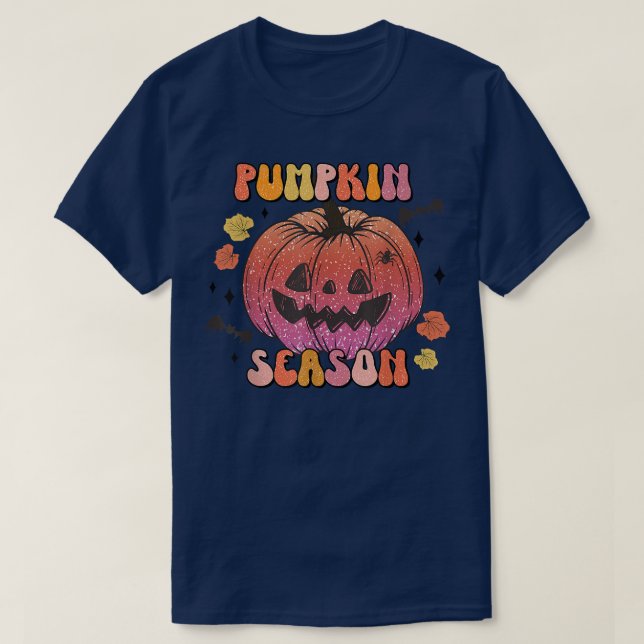 Camiseta Calabaza Feliz Cara Temporada de calabaza Retro Ca (Diseño del anverso)