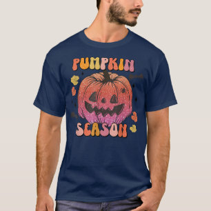 Camiseta Calabaza Feliz Cara Temporada de calabaza Retro Ca