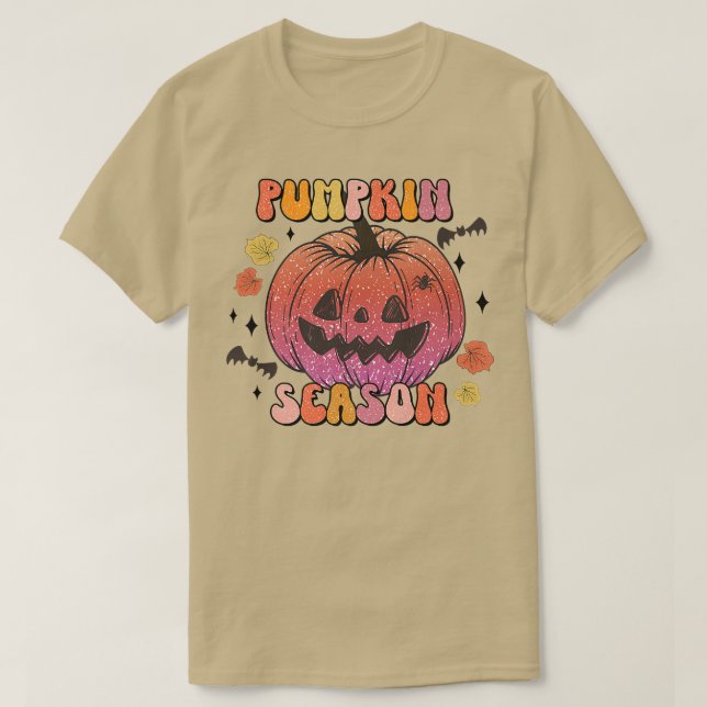 Camiseta Calabaza Feliz Cara Temporada de Calabaza Retro Ca (Diseño del anverso)