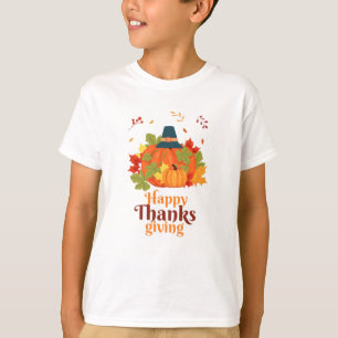 Camiseta Calabaza feliz de Acción de Gracias con Gorras y h