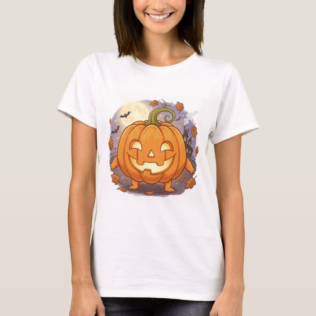 Camiseta Calabaza feliz Personalizado Jack-O'-Lantern (Anverso)