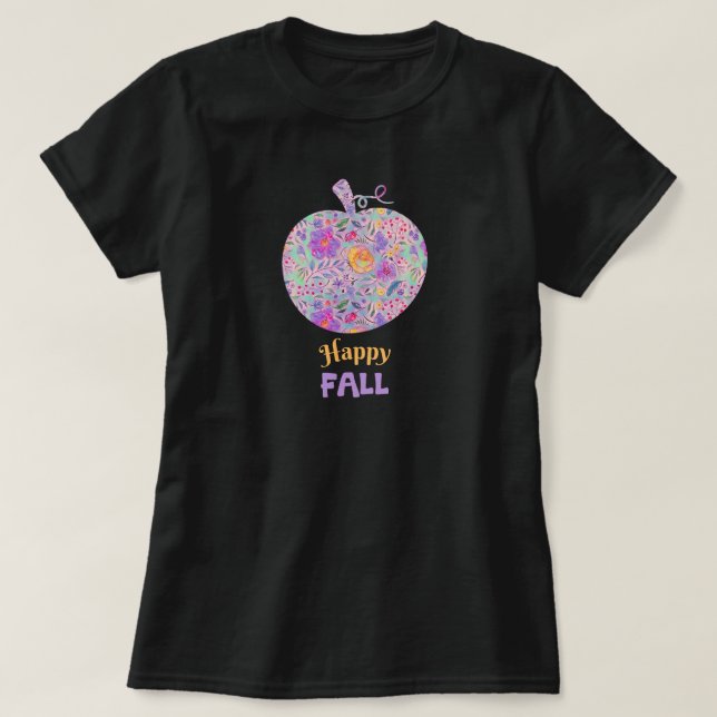 Camiseta Calabaza Floral Caída Cita Feliz Otoño (Diseño del anverso)