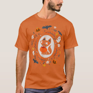 Camiseta Calabaza floral de gato negro retro lindo caída de