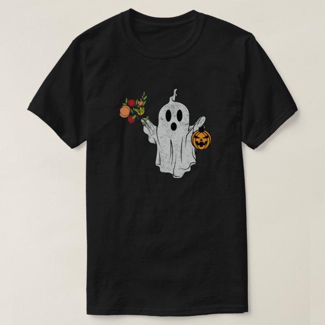 Camiseta Calabaza floral romántica de fantasma (Diseño del anverso)