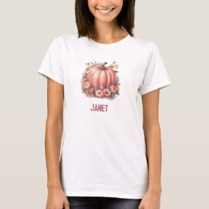 Camiseta Calabaza floral rosa y hojas de otoño