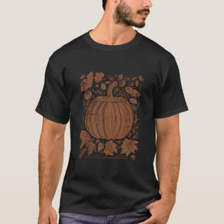 Camiseta Calabaza Floral Vintage Retro Con Hojas Otoñales D