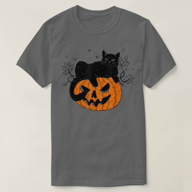 Camiseta Calabaza gato negro Halloween disfraz miedo bruja  (Diseño del anverso)
