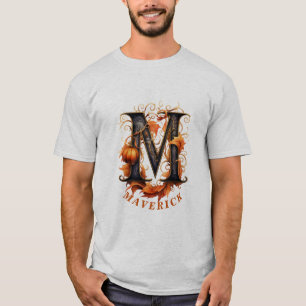 Camiseta Calabaza Halloween Letra M Monograma floral