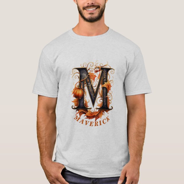 Camiseta Calabaza Halloween Letra M Monograma floral (Anverso)
