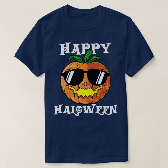 Camiseta Calabaza Jack O Lantern Con gafas de sol Feliz Ha (Diseño del anverso)