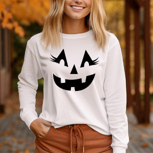 Camiseta Calabaza Jack O Lantern Manga Larga Mujer Hallowee