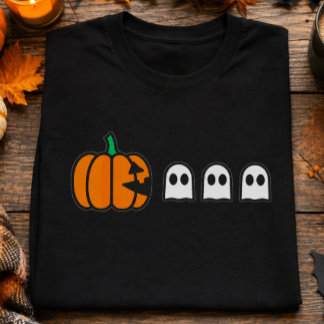 Camiseta Calabaza Linda y Tres Fantasmas Halloween Mínimali