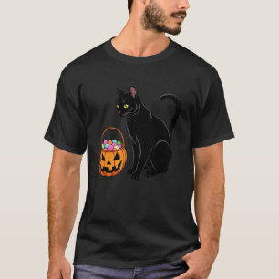 Camiseta Calabaza Linterna de Jack Gato Negro Halloween Dul