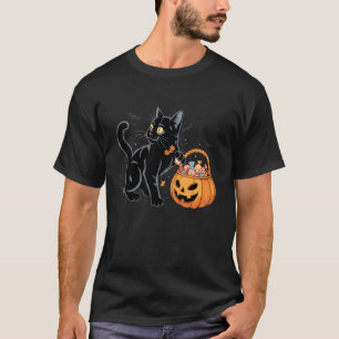Camiseta Calabaza Linterna de Jack Gato Negro Halloween Dul