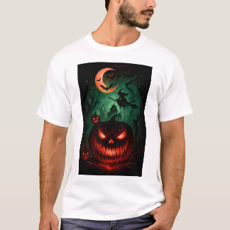 Camiseta Calabaza malvada bajo luna de sangre | Bruja volan