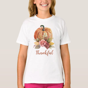 Camiseta Calabaza Naranja Floral de Otoño Día de Acción de