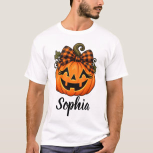 Camiseta Calabaza Naranja Monograma Nombre Halloween Cute