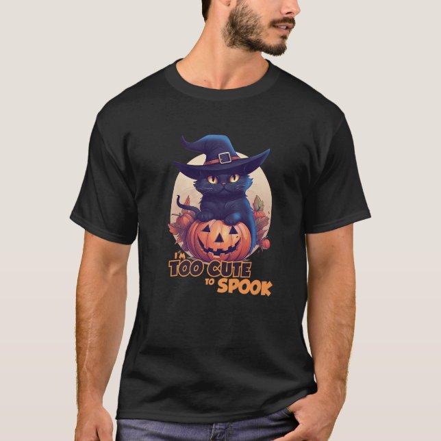 Camiseta Calabaza negra de gato soy demasiado lindo para ha (Anverso)