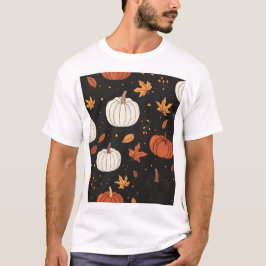 Camiseta Calabaza negra y patrón de hojas en mosaico