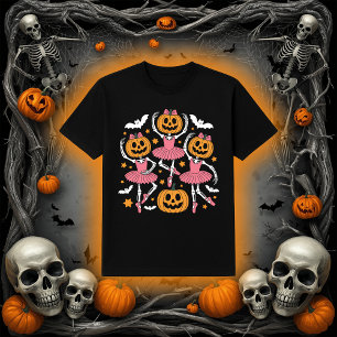 Camiseta Calabaza para esqueletos de ballet   Baile rosado 