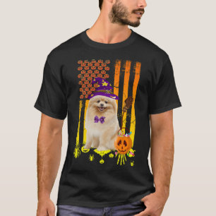 Camiseta Calabaza Pomerania Bandera Americana Perro Hallowe
