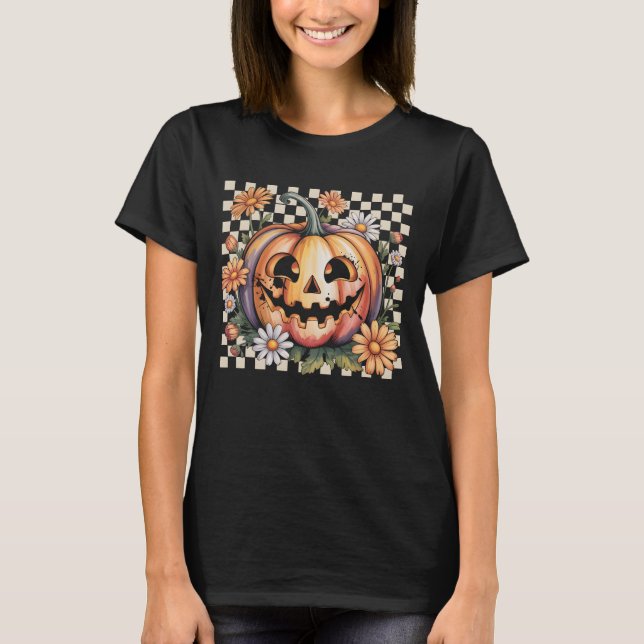 Camiseta Calabaza Retro Daisy Jack O Linterna Halloween Che (Anverso)