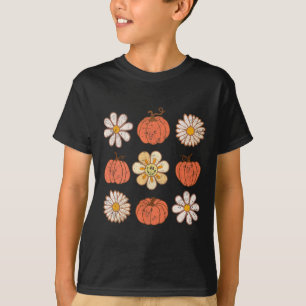 Camiseta Calabaza Retro Groovy Daisy Flor Caída Gracias