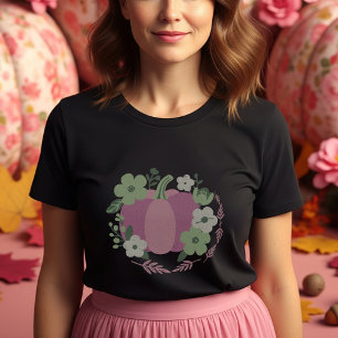 Camiseta Calabaza rosa pastel con flores verdes y blancas