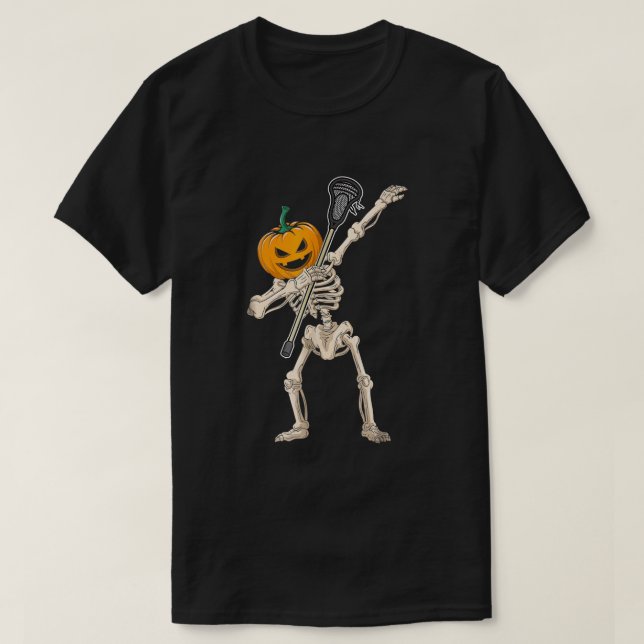 Camiseta Calabaza Skeleton Lacrosse Shirt Halloween Dabbing (Diseño del anverso)