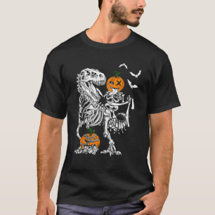 Camiseta Calabaza Skeleton Riding Art Dinosaur T Rex Hallow