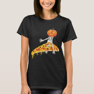 Camiseta Calabaza Skeleton Riendo Pizza Halloween