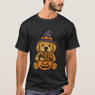 Camiseta Calabaza Spooky Golden Retriever Ramen Japonés Noo