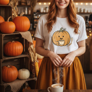 Camiseta Calabaza suave sosteniendo el tazón de café Caída