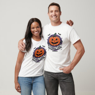 Camiseta Calabaza tallada en Halloween con murciélagos y ar