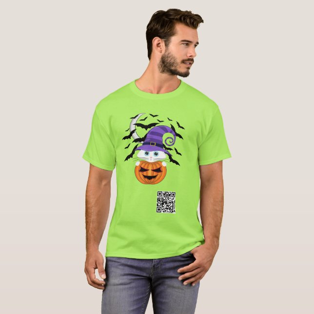 Camiseta Calabaza temerosa con un Gorra de gatitos blancos  (Anverso completo)