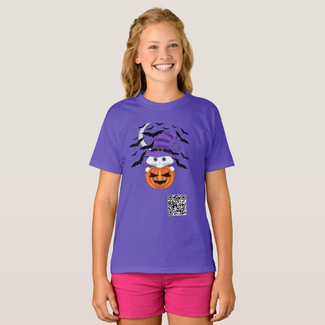 Camiseta Calabaza temerosa con un Gorra de gatitos blancos  (Anverso completo)