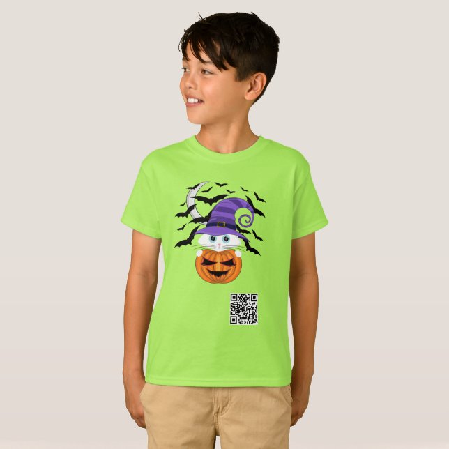 Camiseta Calabaza temerosa con un Gorra de gatitos blancos  (Anverso completo)