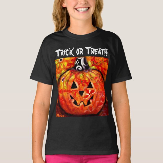 Camiseta Calabaza Trick O Trek Whimsical Jack-O-Lantern (Anverso)