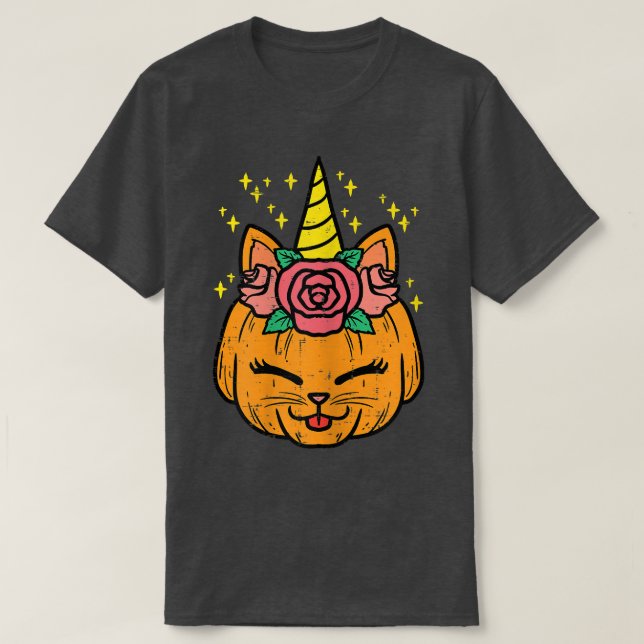 Camiseta Calabaza unicornio gato lindo Chicas de disfraces  (Diseño del anverso)