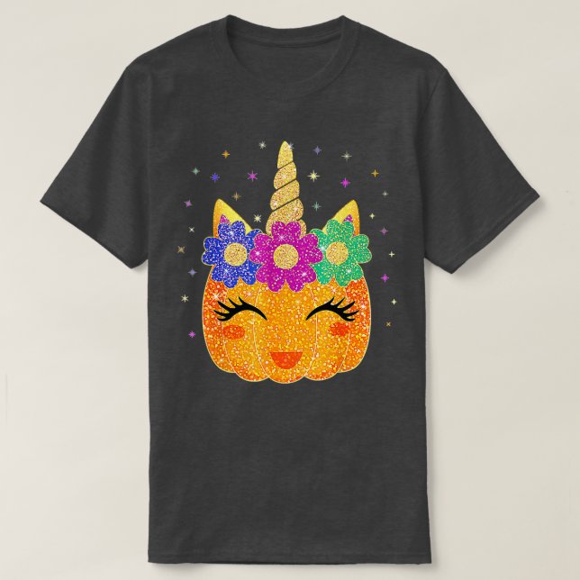 Camiseta Calabaza unicornio Halloween Día de Acción de Grac (Diseño del anverso)