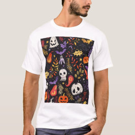 Camiseta Calabaza y patrón de cráneo