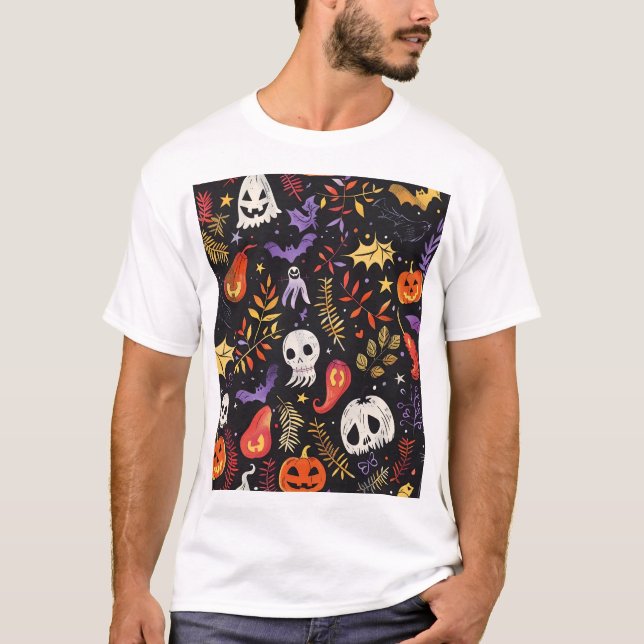 Camiseta Calabaza y patrón de cráneo (Anverso)