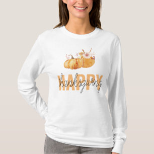 Camiseta Calabazas acuarelas y Naranja Feliz Día de Acción 