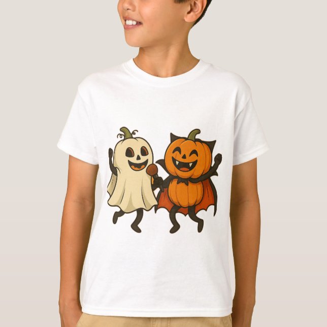 Camiseta Calabazas bailando con disfraces de Halloween - Gr (Anverso)