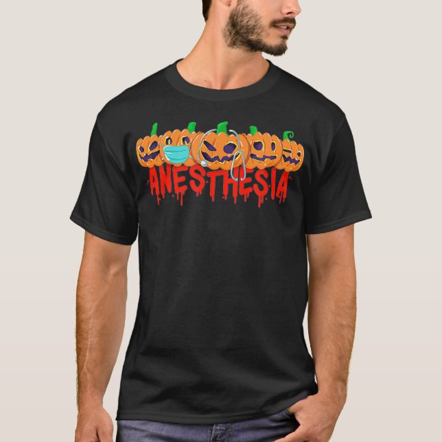 Camiseta Calabazas de anestesia de Halloween con máscara y  (Anverso)