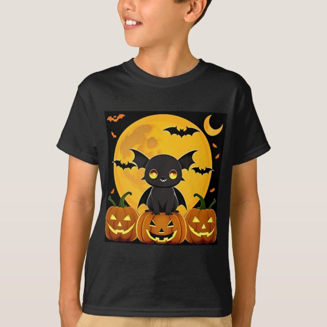Camiseta Calabazas de Bat y Jack-O'-Lantern Personalizado (Anverso)