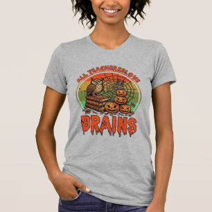 Camiseta Calabazas De Halloween De Búhos Cerebros Aman Todo