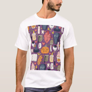 Camiseta Calabazas de Halloween, patrón continuo de brujas.