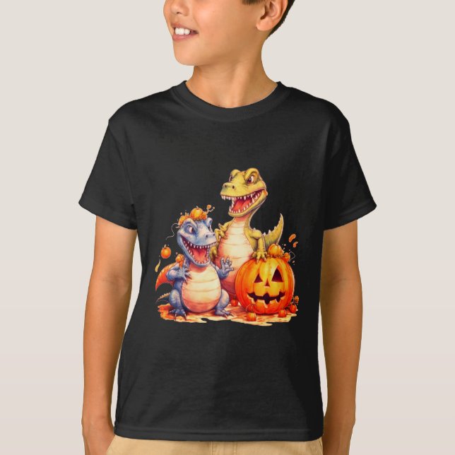 Camiseta Calabazas de Halloween y lindos dinosaurios (Anverso)